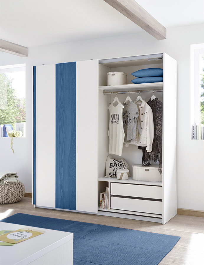 Armadio Vertigo 2 ante scorrevoli bianco opaco e blu