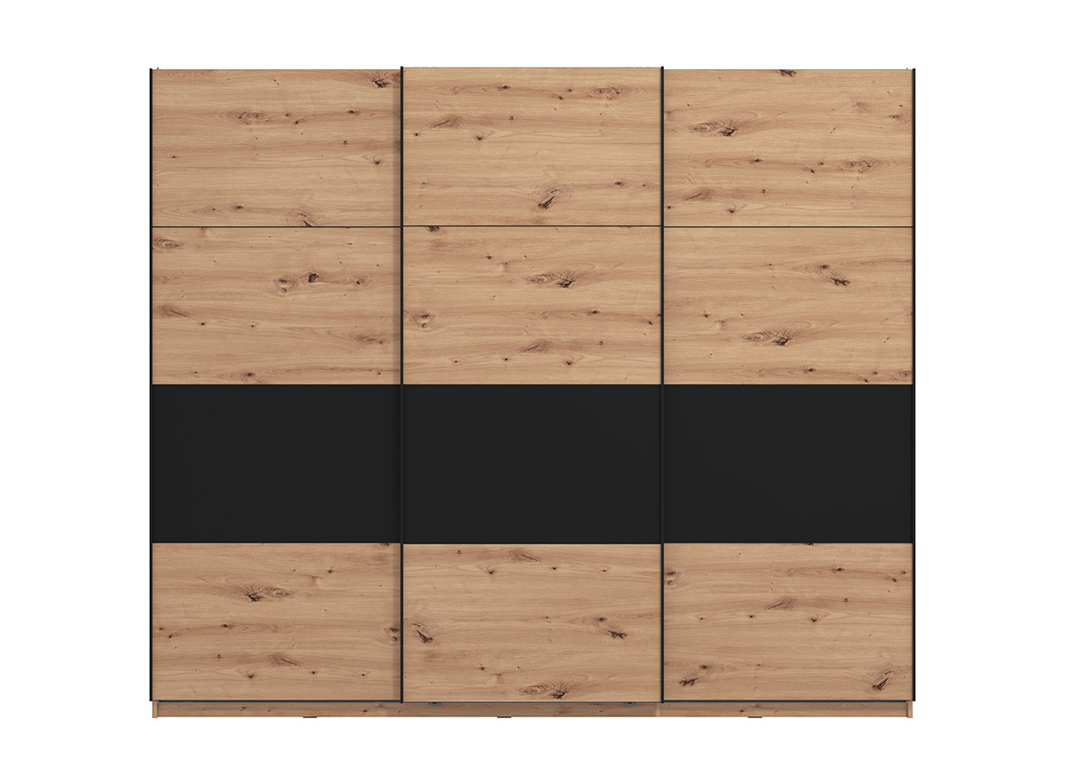 Armadio scorrevole 3 ante, finitura Rovere e Nero