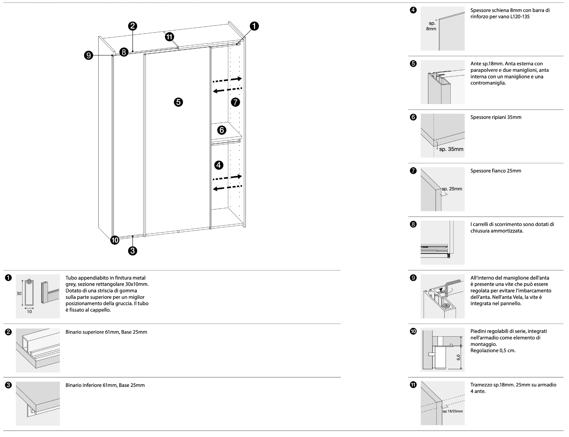 Armadio 3 ante scorrevole, laccato, L.286 H.256