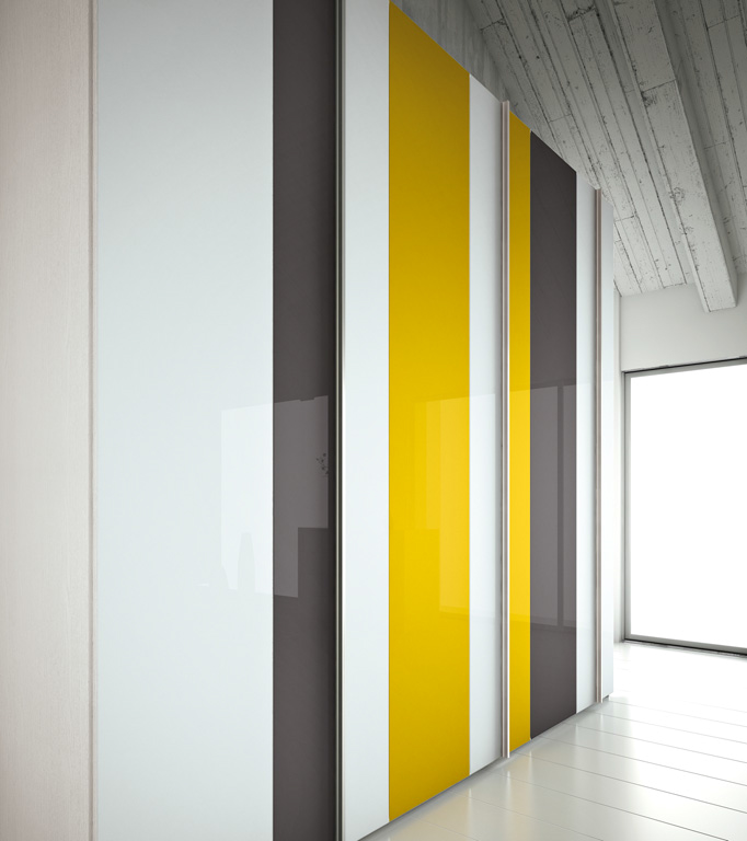 Armadio 6 ante battenti vetro Giallo, Antracite e Grigio