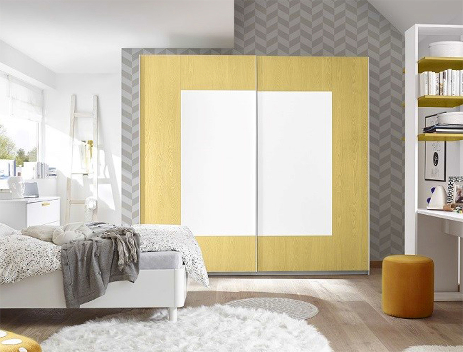 Armadio Square 2 ante scorrevoli bianco opaco e giallo