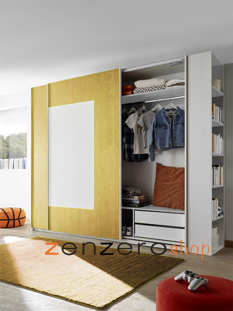 Armadio Square 2 ante scorrevoli bianco opaco e giallo