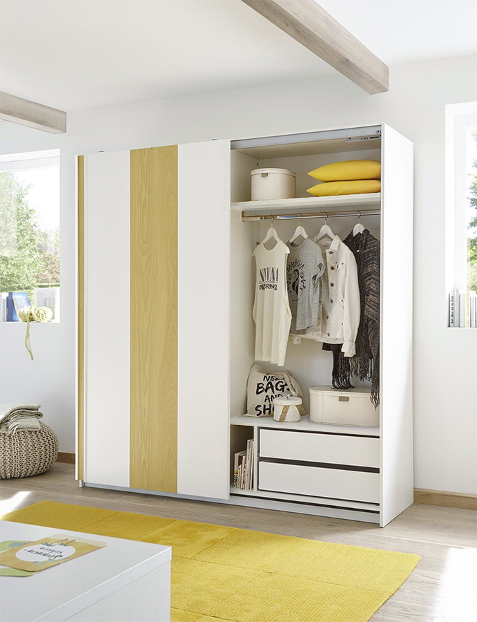 Armadio Vertigo 2 ante scorrevoli bianco opaco e giallo