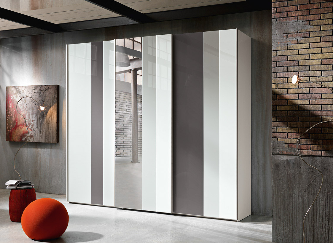 Armadio 3 ante scorrevoli con specchio, vetro Grigio, Ghiaccio e Antracite