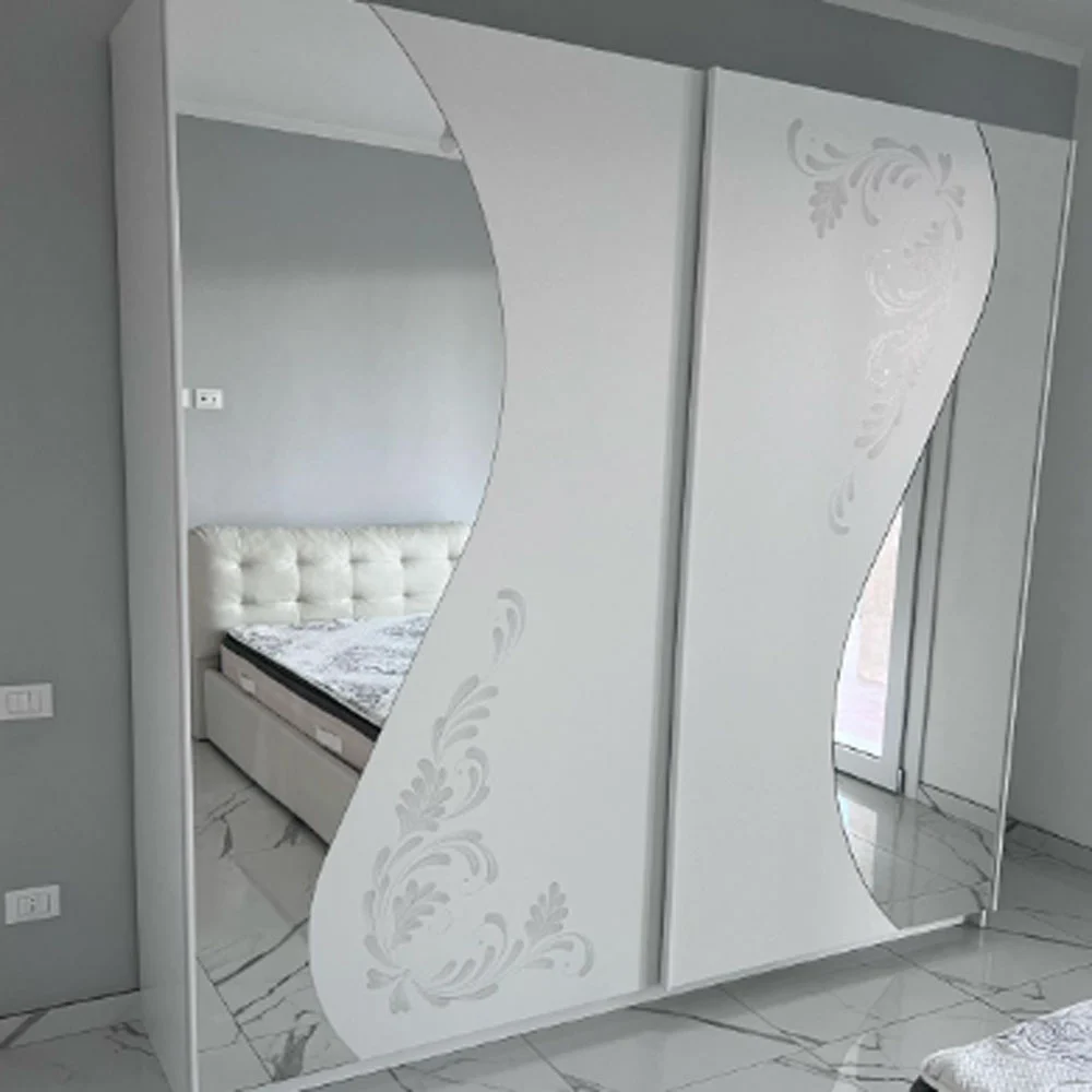 Armadio 2 ante scorrevoli con specchi e serigrafie in finitura Bianco  Zenzero Shop