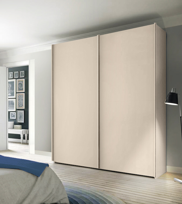 Armadio moderno per camere matrimoniali, 2 ante scorrevoli, finitura Orzo