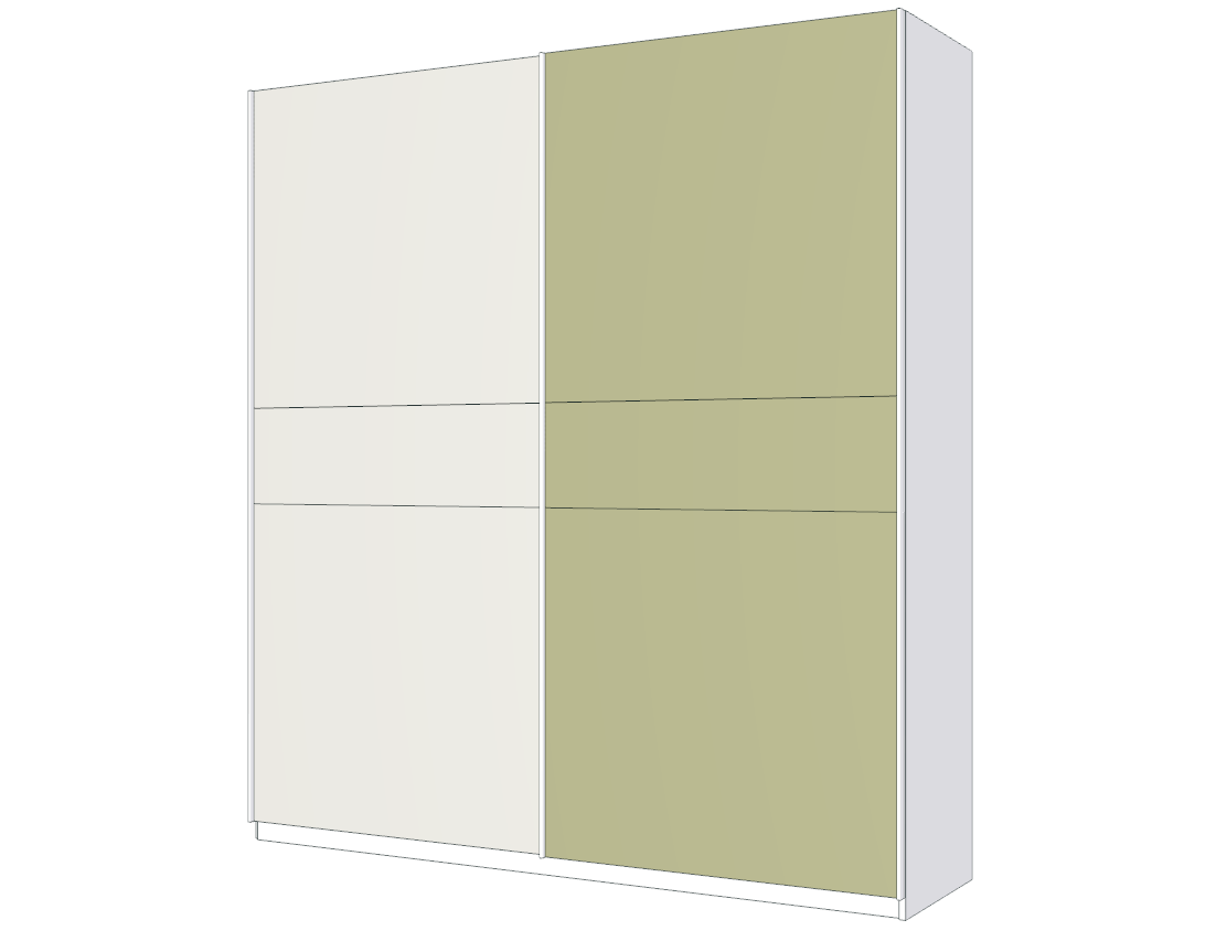 Armadio 2 ante scorrevoli, Bianco opaco, Gesso e Pistacchio, L.220
