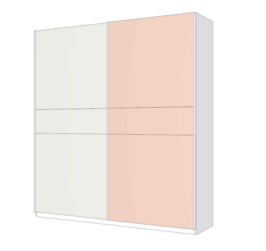 Armadio 2 ante scorrevoli, Gesso, Flamingo e Bianco opaco, L.220