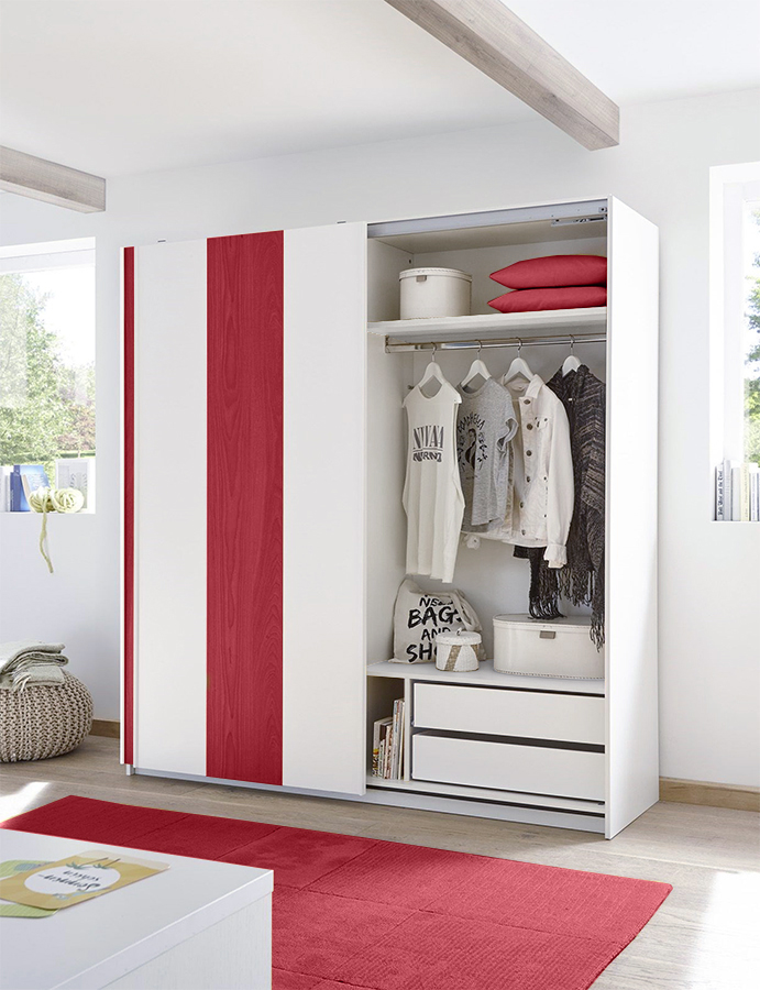 Armadio Vertigo 2 ante scorrevoli bianco opaco e rosso
