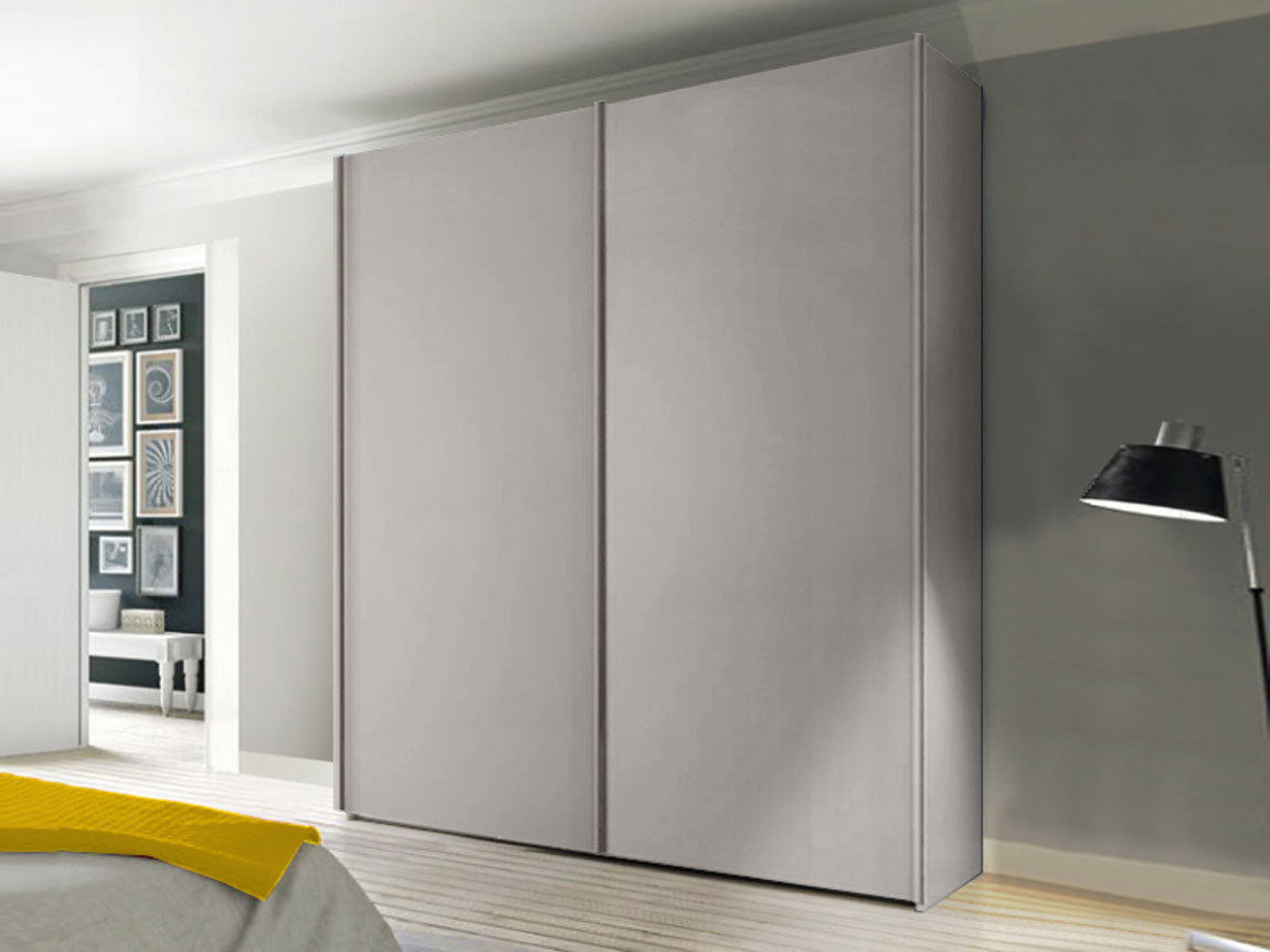 Armadio moderno per camere matrimoniali, 2 ante scorrevoli, finitura Grigio Seta