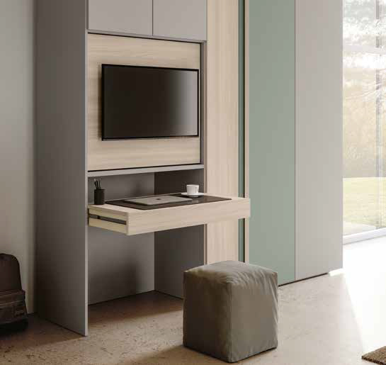 Cameretta 1 piazza e mezza, finitura Agave e Grigio seta, letto imbottito