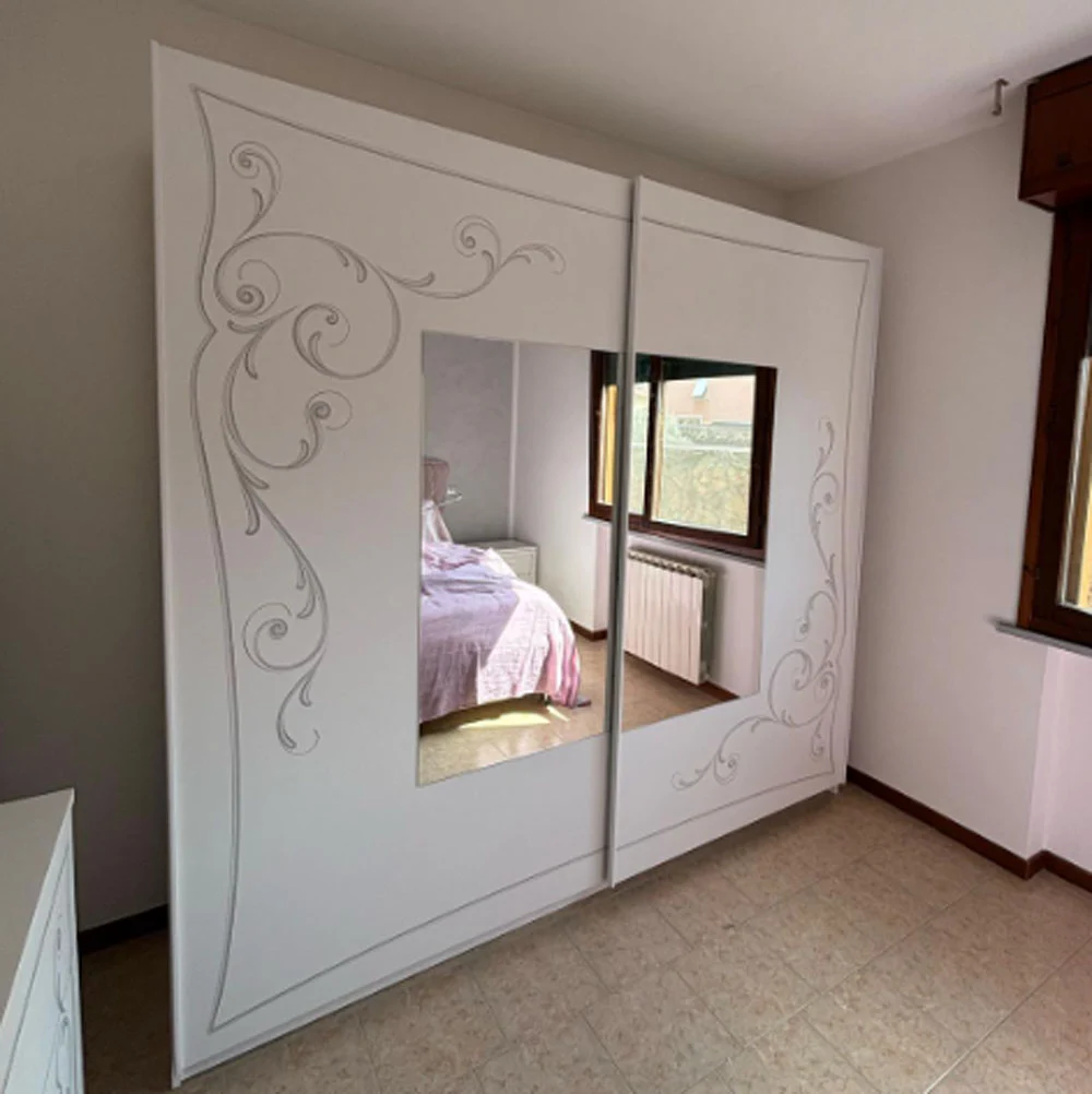 Camera matrimoniale, finitura Bianco opaco con serigrafia, Made in Italy