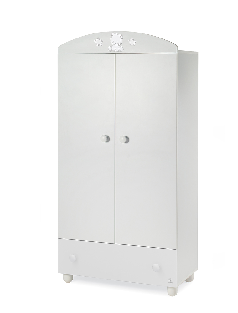 Culla moderna Teddy con ruote, bianca con decori Tortora