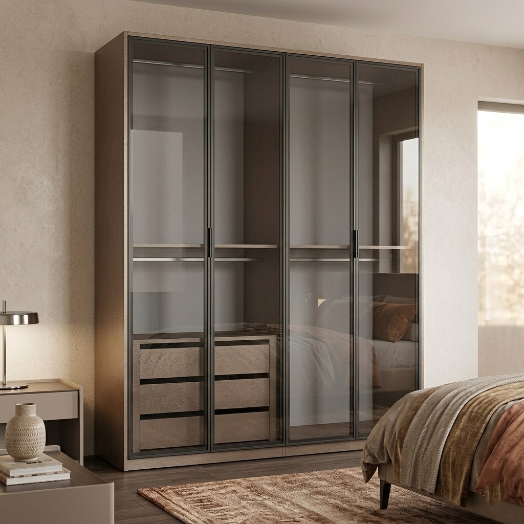 Armadio 4 ante battenti con vetro fumè