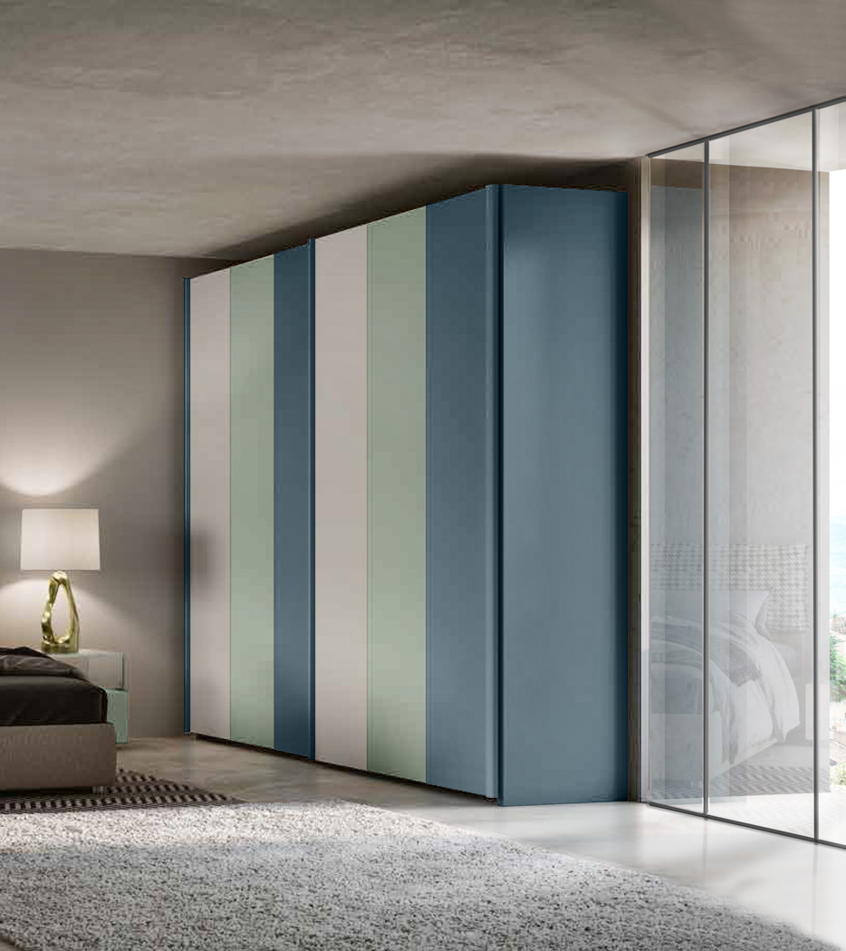 Armadio scorrevole Petrolio, Agave e Grigio seta a 2 ante