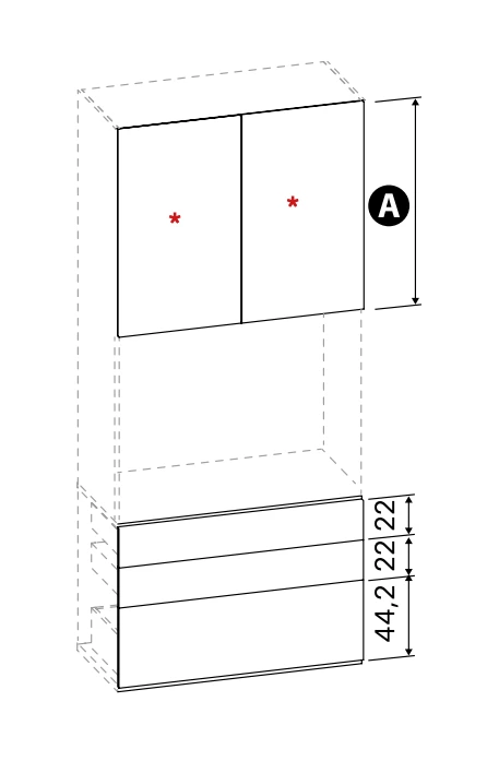 Armadio con vano tv, 2 ante 3 cassetti, Grigio seta e Noce moro