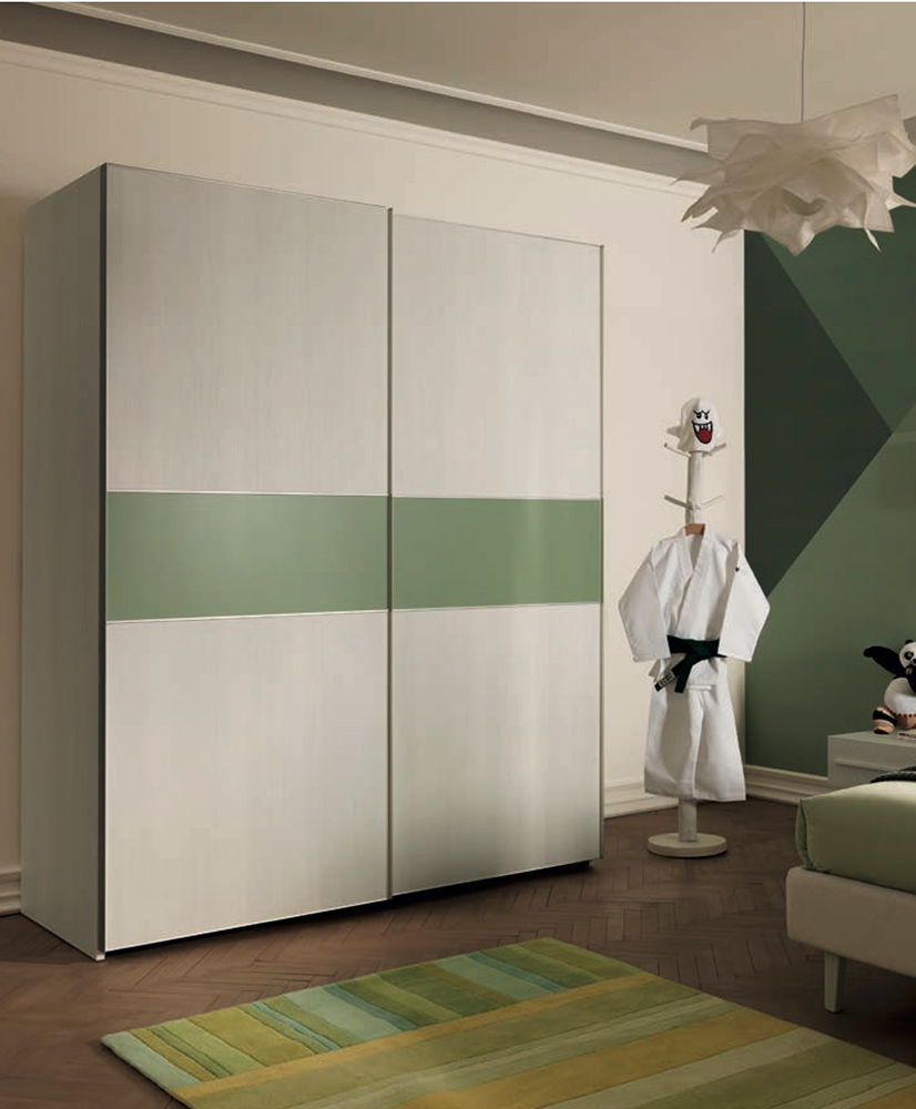 Armadio scorrevole camerette Moretti Compact, Rovere e Flora laccato