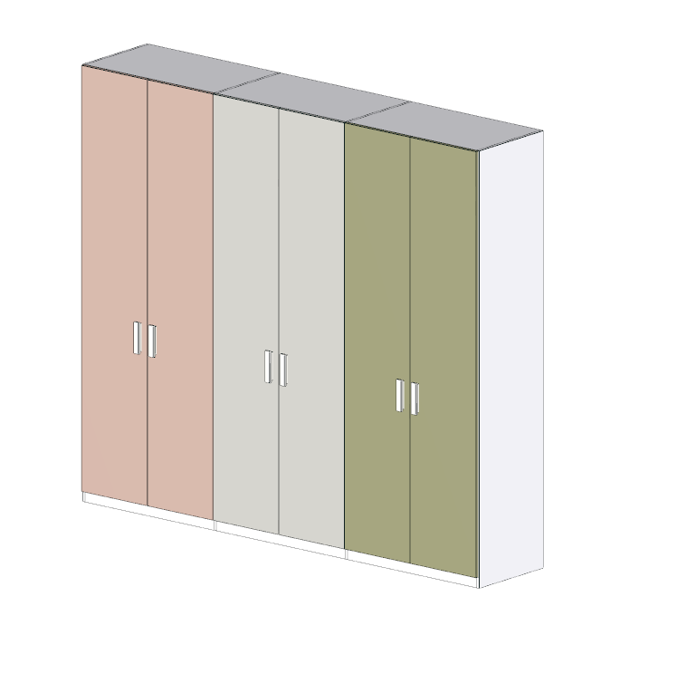 Armadio camerette a 6 ante, Flamingo, Gesso e Pistacchio, L.270