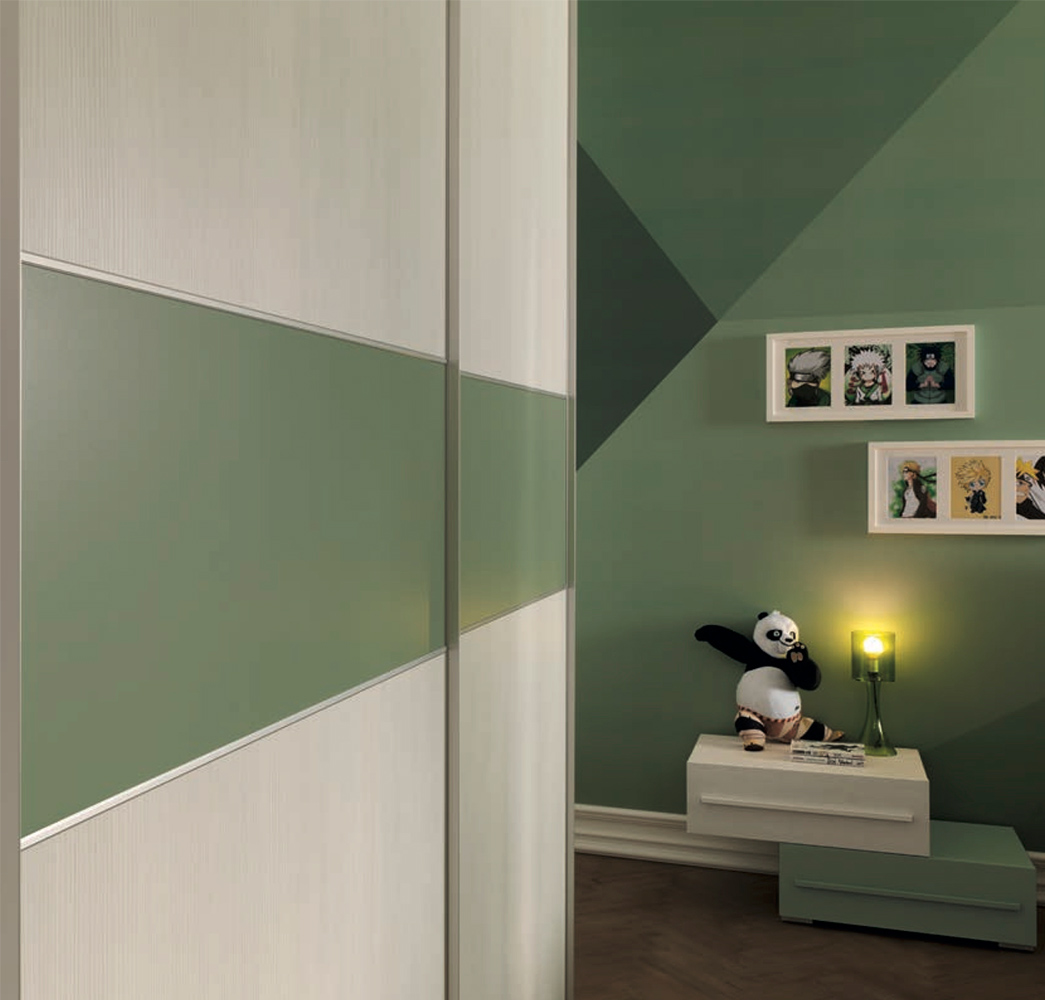 Armadio scorrevole camerette Moretti Compact, Betulla e Flora laccato