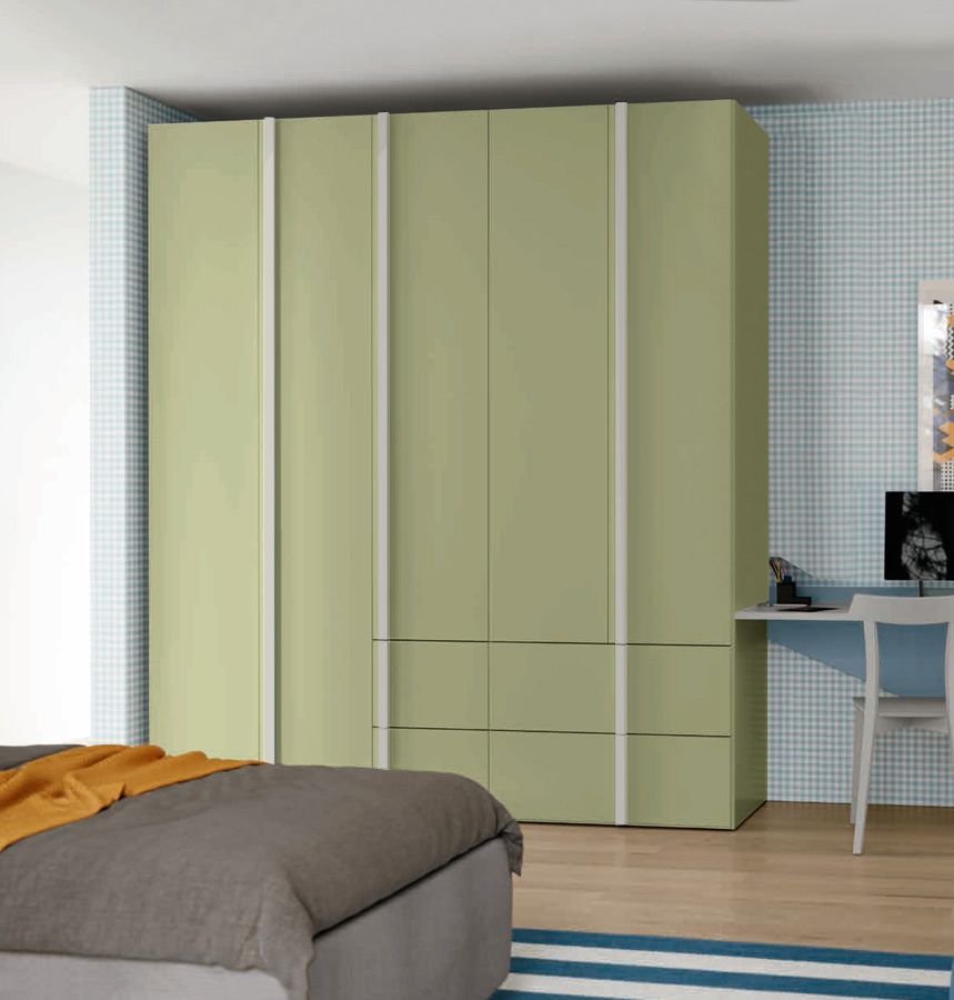 Armadio battente Verde Oliva e Grigio dorian, 5 ante 4 cassetti