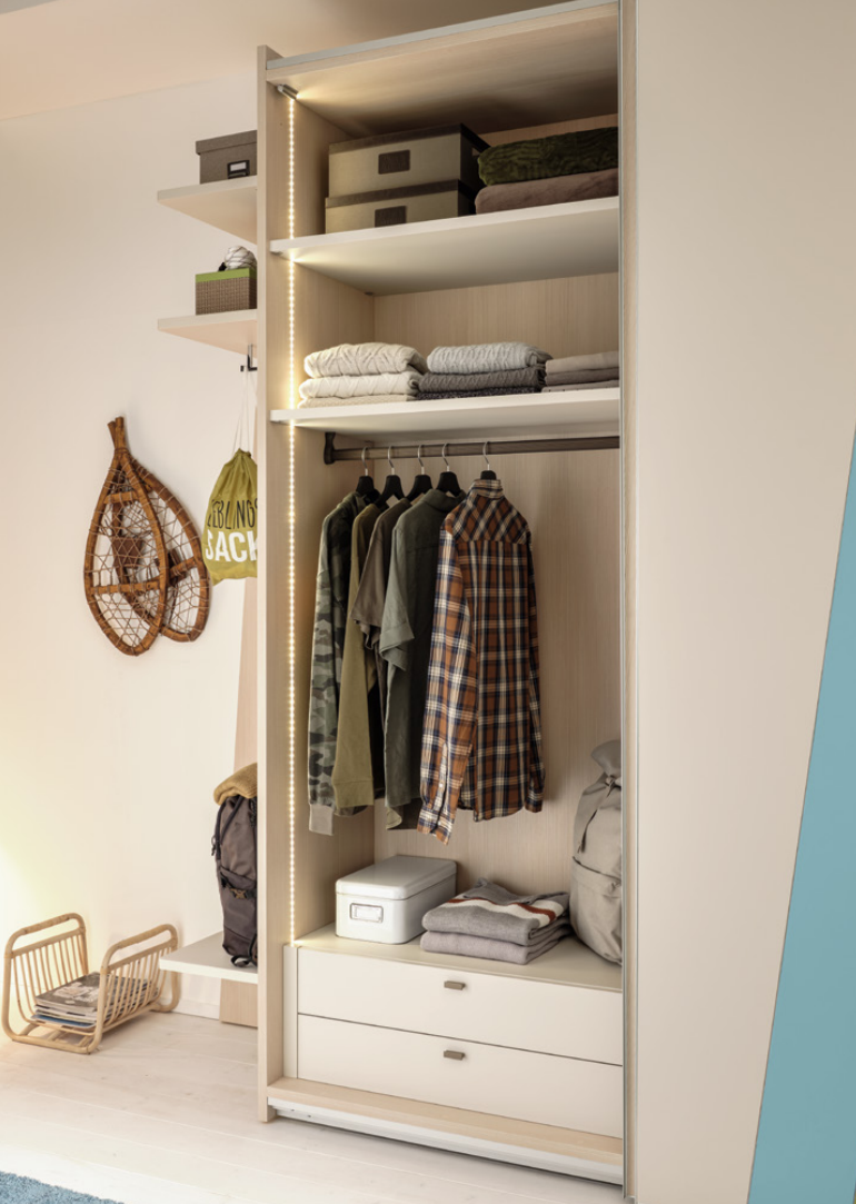 Armadio camerette L.155 Moretti Compact, Oliva, Tabacco e Cielo laccato