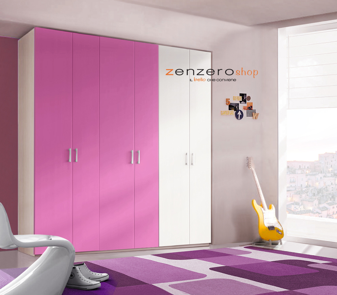 Armadio H.195 con 6 ante battenti  in Ciclamino LACCATO e Bianco