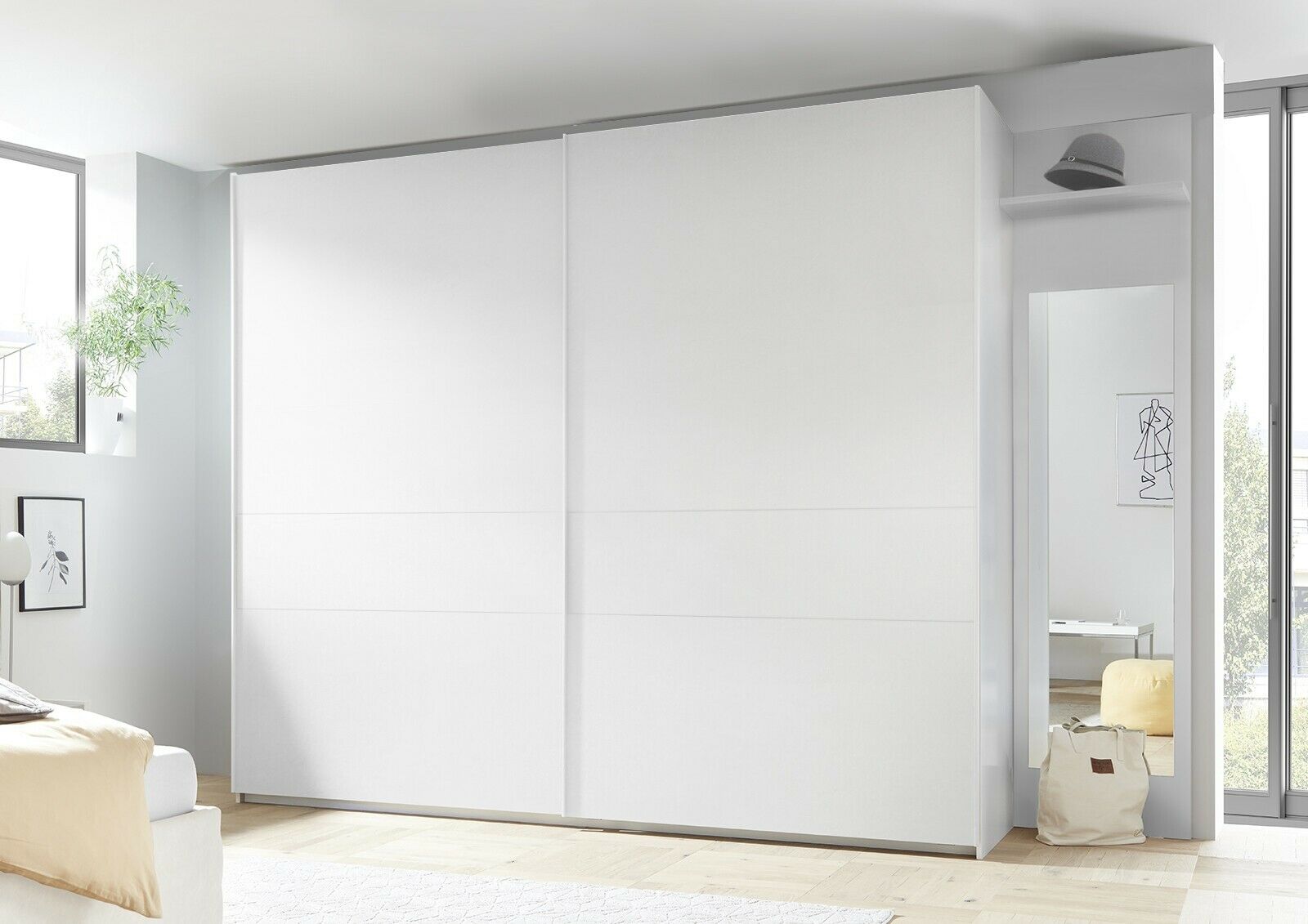 Moderno Armadio scorrevole scontato, bianco opaco, made in Italy