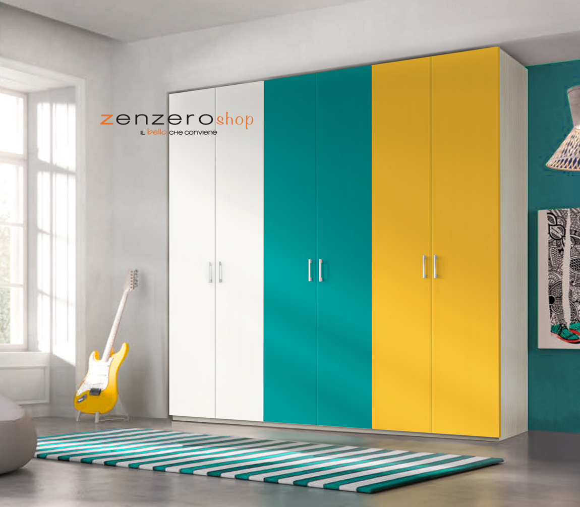 Armadio H.195 con 6 ante battenti  in LACCATO con struttura in Olmo bianco