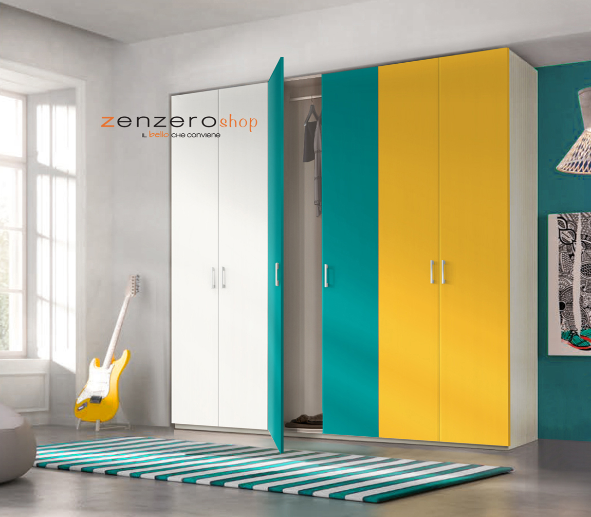 Armadio H.195 con 6 ante battenti  in LACCATO con struttura in Olmo bianco