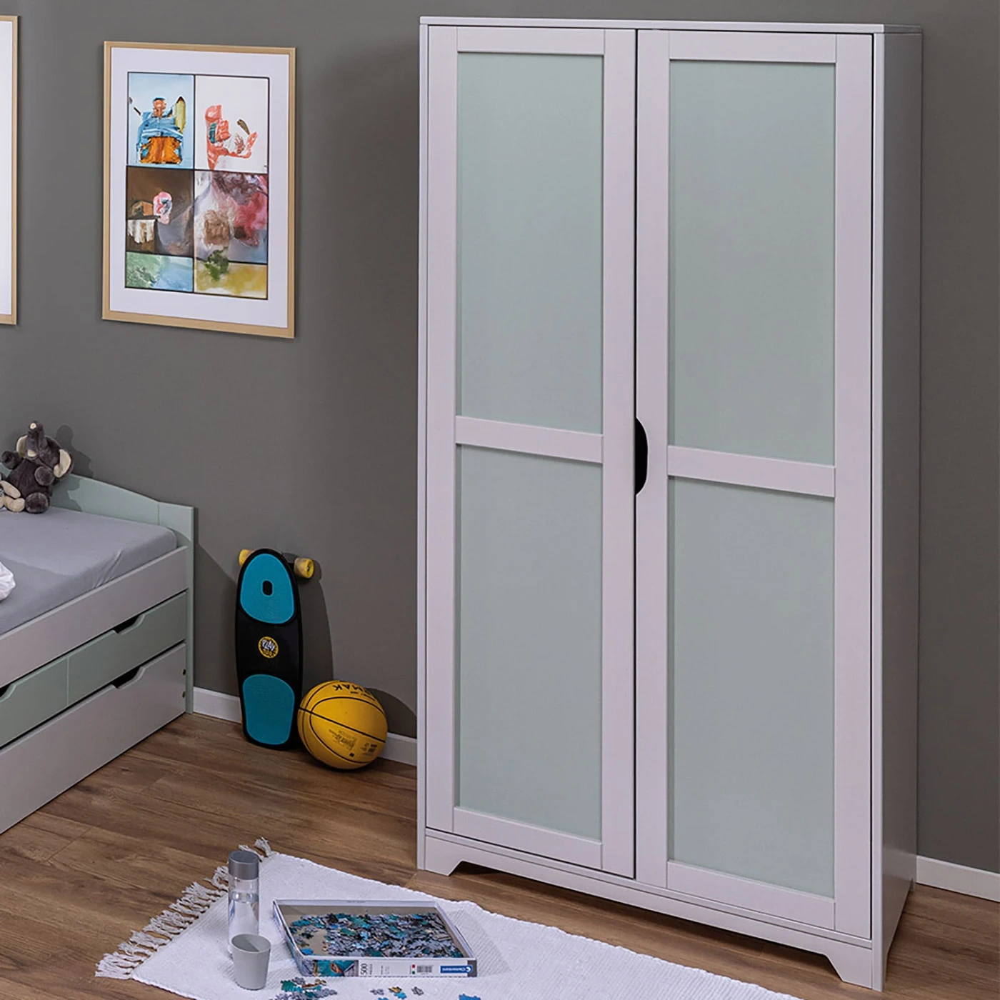 Armadio per cameretta, Grigio chiaro e Salvia, 92x59x205 h cm Zenzero Shop