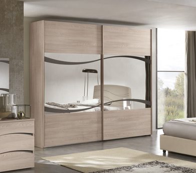 Camera da letto completa, finitura Olmo Perla e grigio fango