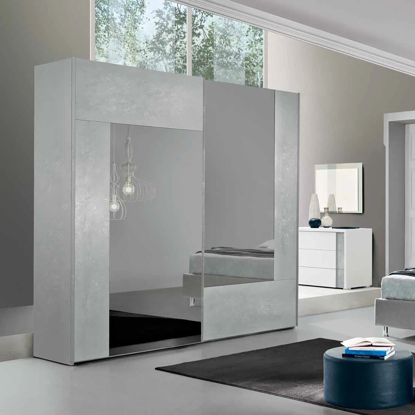 Armadio scorrevole a 2 ante, Argento con specchi Fumè Zenzero Shop