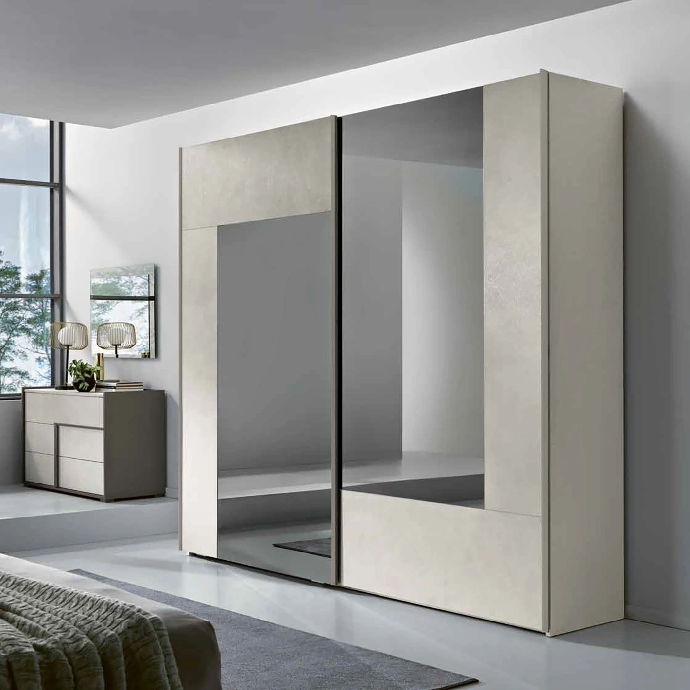 Armadio scorrevole Calce con specchio fumè, 2 ante