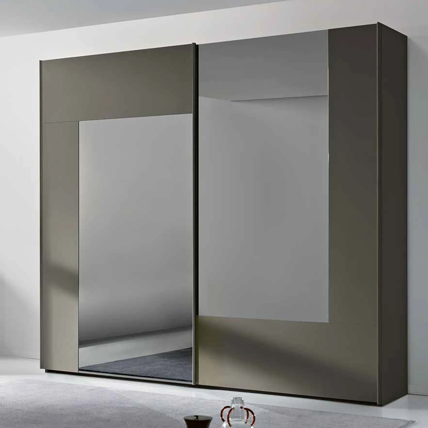 Armadio scorrevole a 2 ante, Grigio Londra con specchi Fumè Zenzero Shop