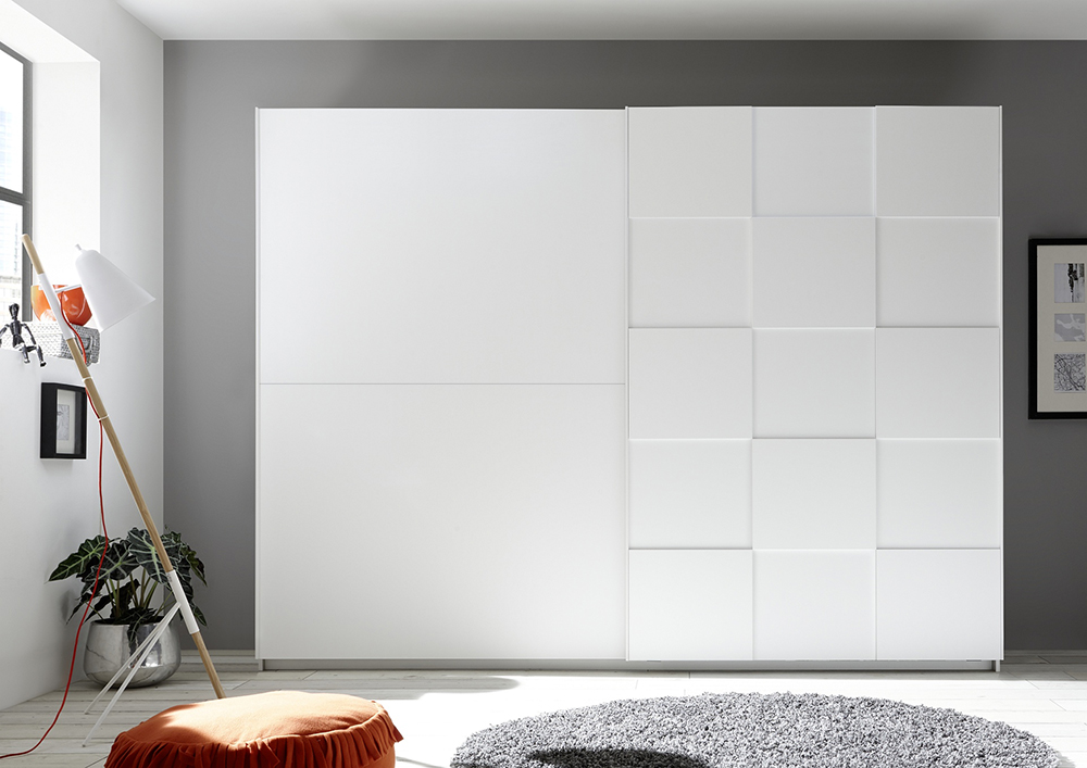 Camera da letto completa moderna in finitura bianco opaco, armadio 275x210