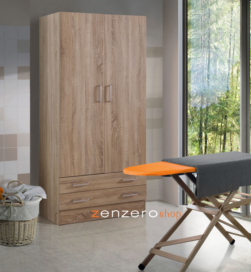 Armadio multiuso, 2 ante, 2 cassetti, rovere sonoma, made in Italy