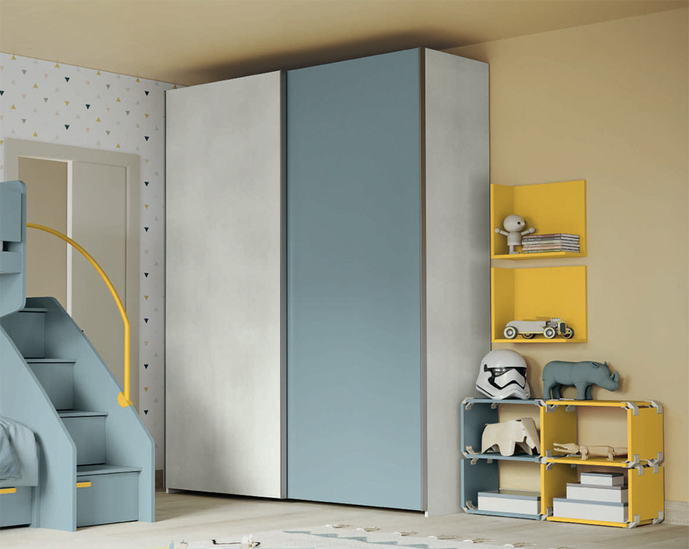 Armadio scorrevole a 2 ante in finitura Cadaques e Rovere bianco