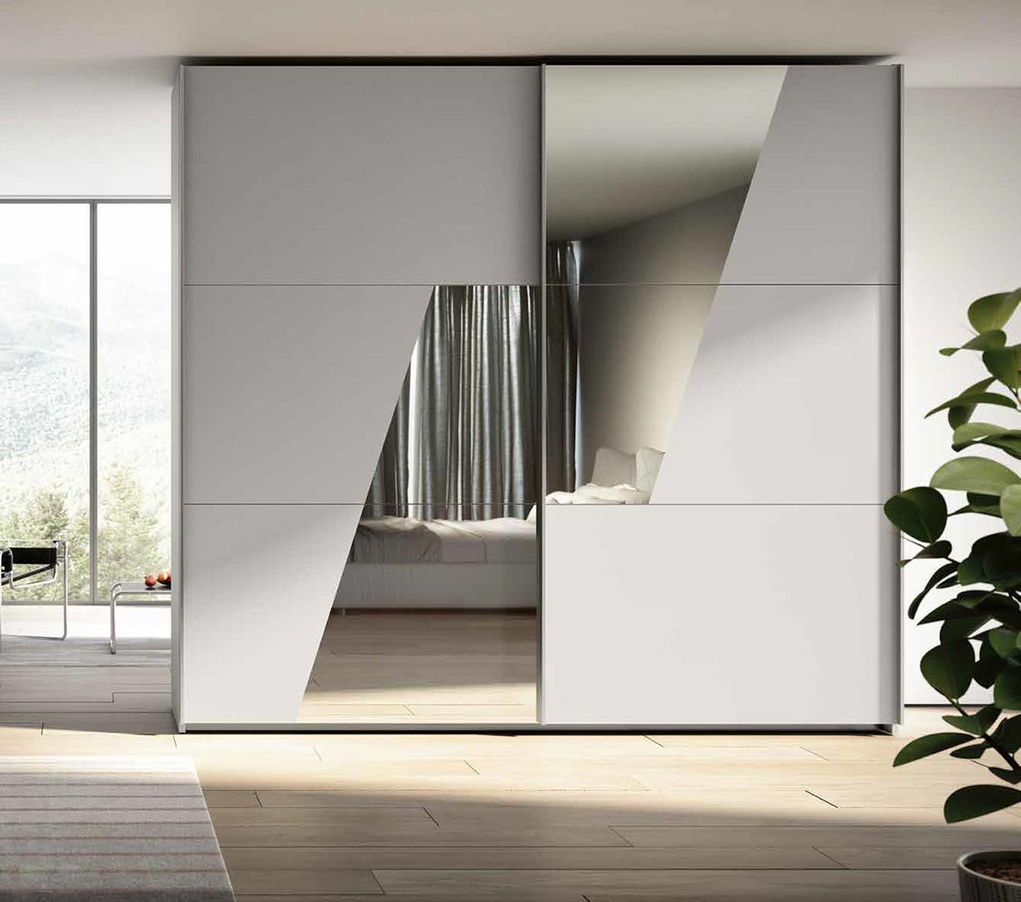 Armadio scorrevole Grigio seta con inserti specchio fumè Zenzero Shop