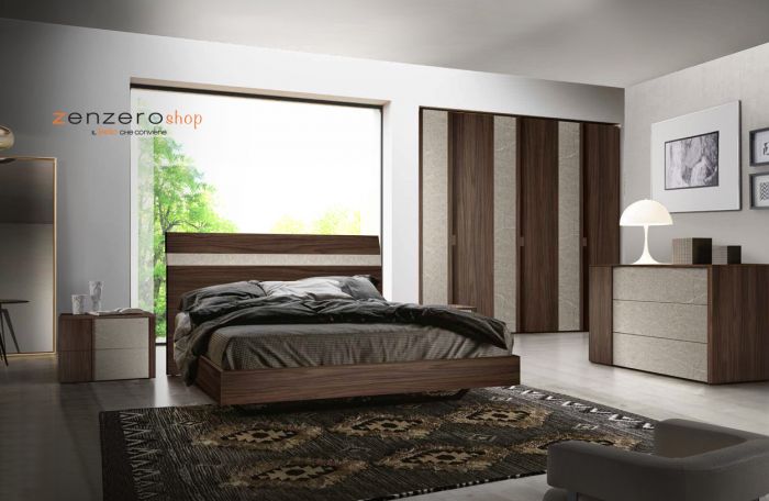 Camera matrimoniale scontata Island in finitura Noce moro e Graniglia chiara