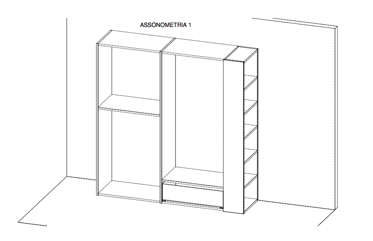 Armadio battente camerette con libreria Moretti Compact, Bianco, Grafite e Ciliegia