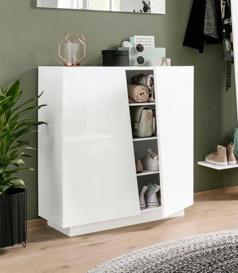 Composizione d'ingresso, Appendiabiti e Scarpiera, finitura Bianco Lucido