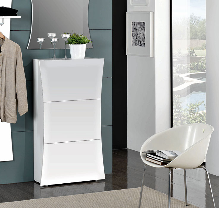 Scarpiera a 3 ante sagomate bianco laccato lucido, linea arco