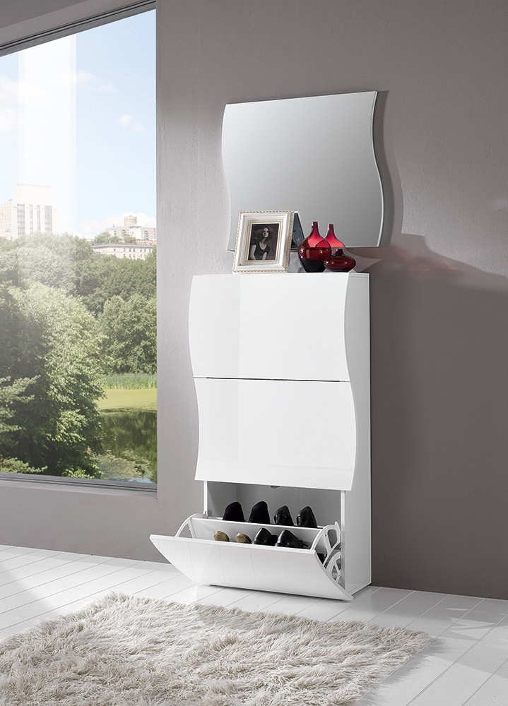 Scarpiera sagomate bianco laccato lucido, linea onda