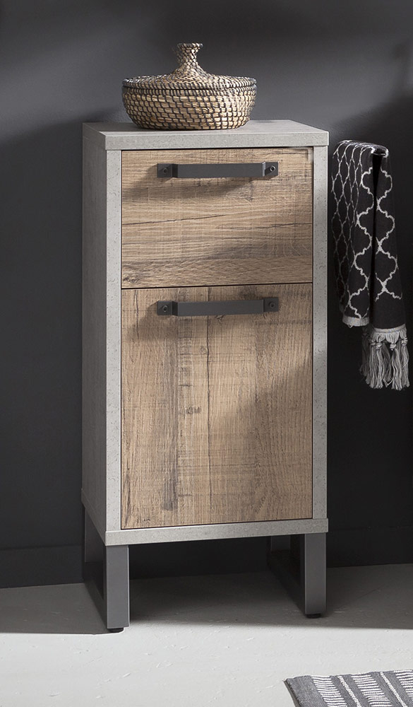 Mobile x bagno in finitura cemento e rovere invecchiato