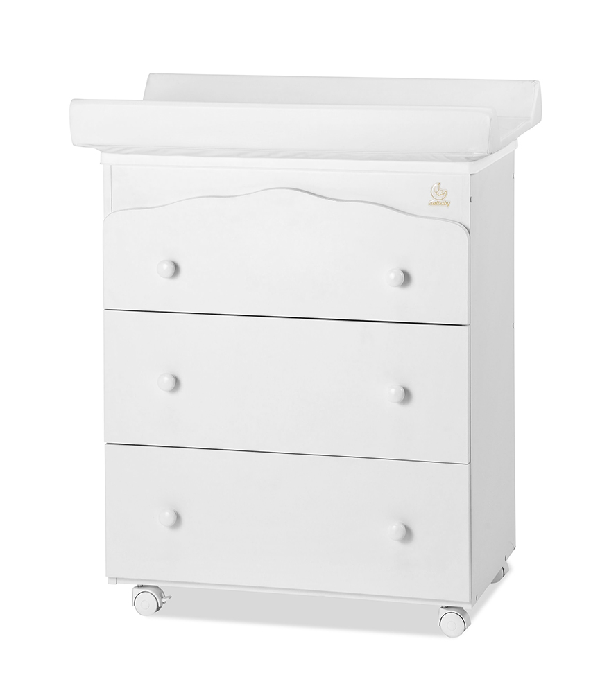 Bagnetto per neonati Bianco con ruote, 3 cassetti