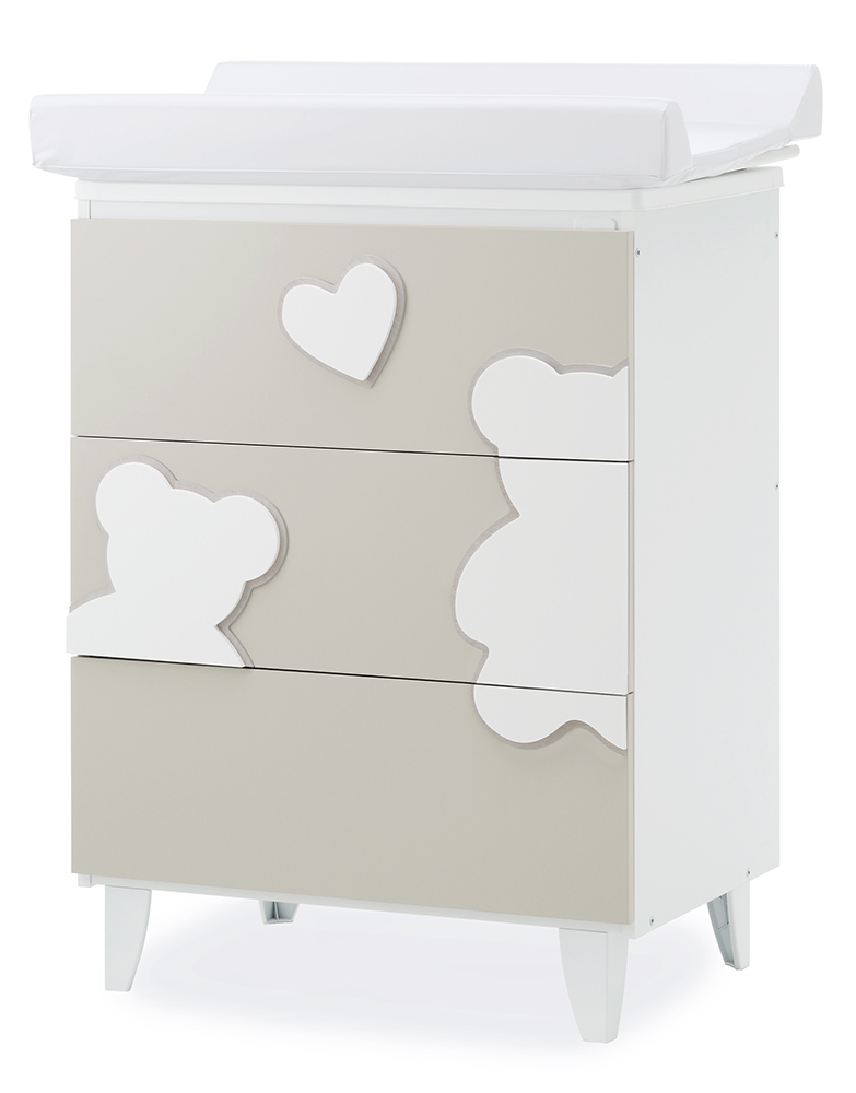 Lettino per neonati Winnie, bianco e choco con decori orsetto