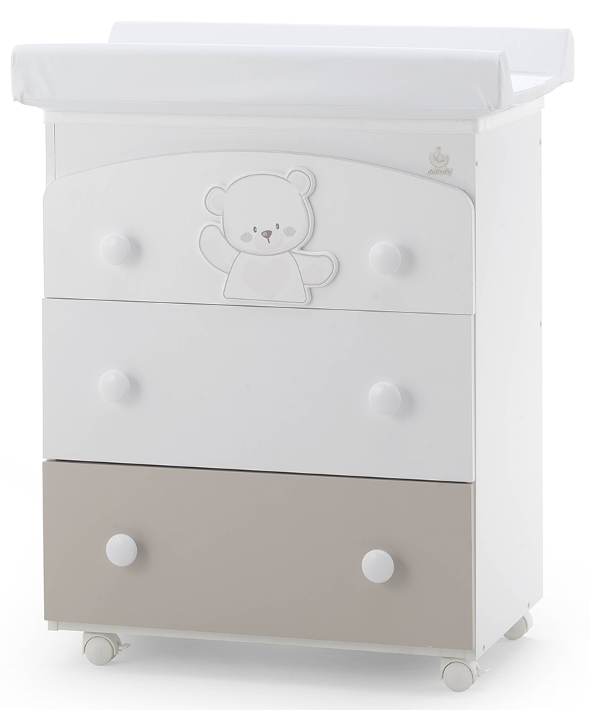 Culla Mr.Bear bianca e choco con ruote, decori con orsetti