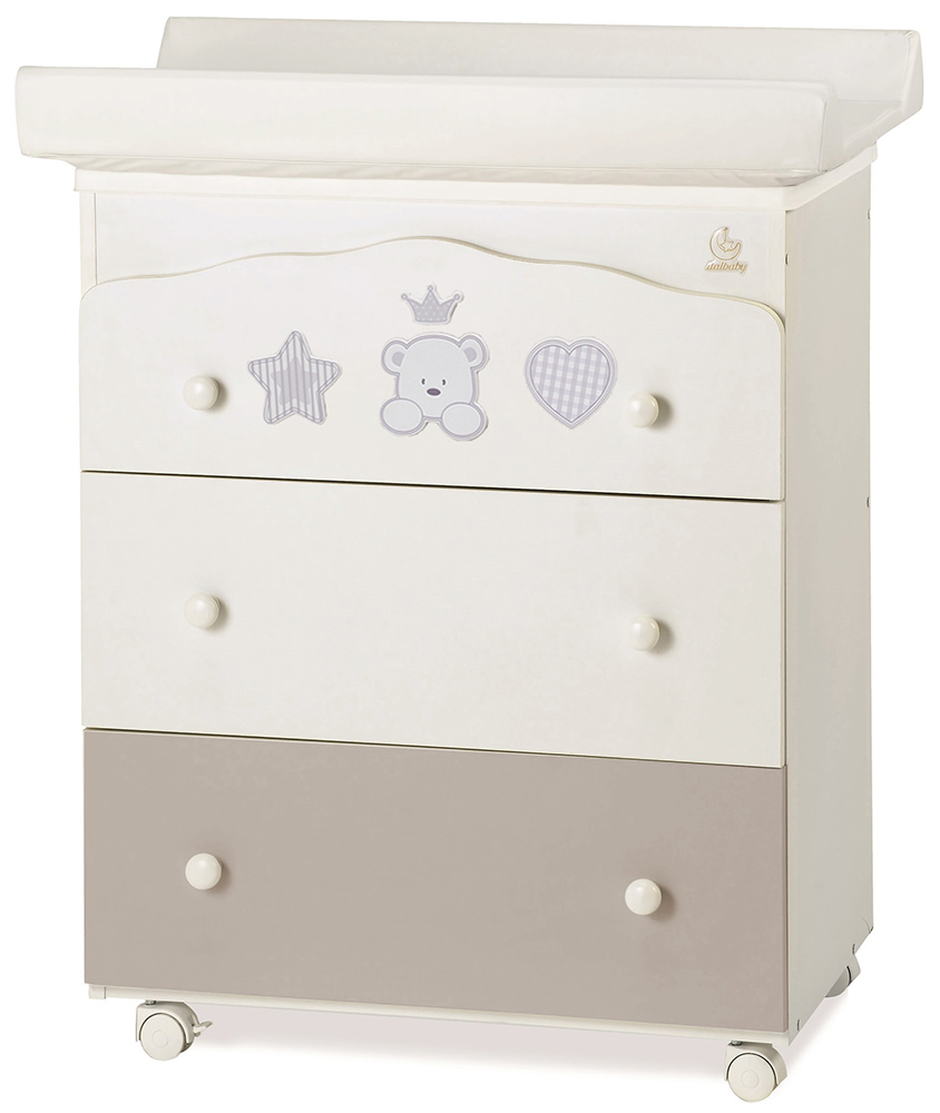 Culla moderna Baloo con ruote, finitura Choco con decori