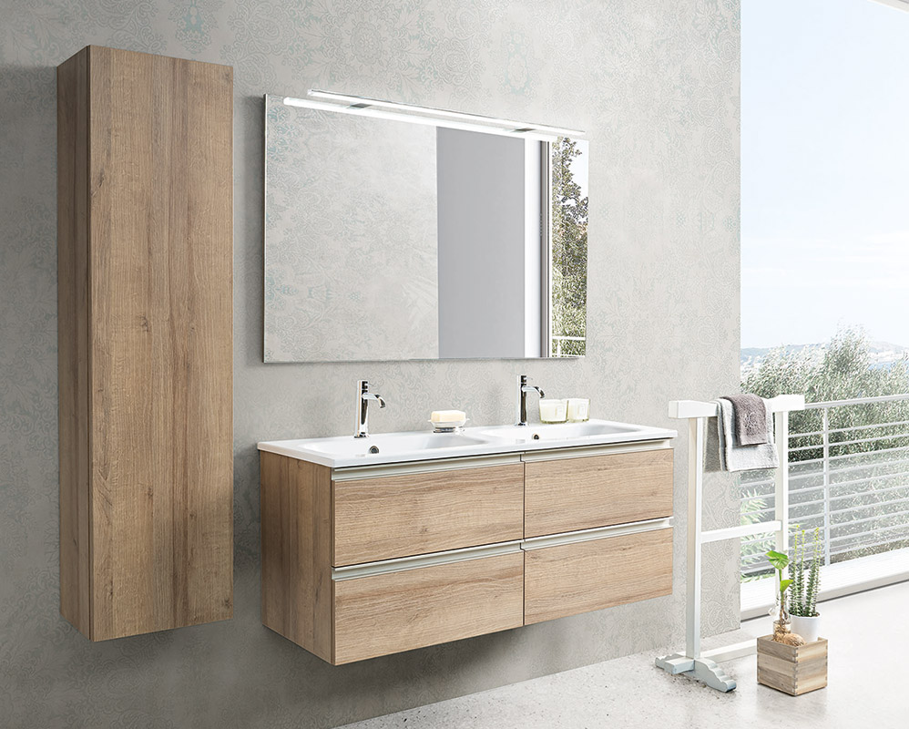 Arredo bagno completo, mobile con con lavabo integrato e 4 cassetti, Havasu 2