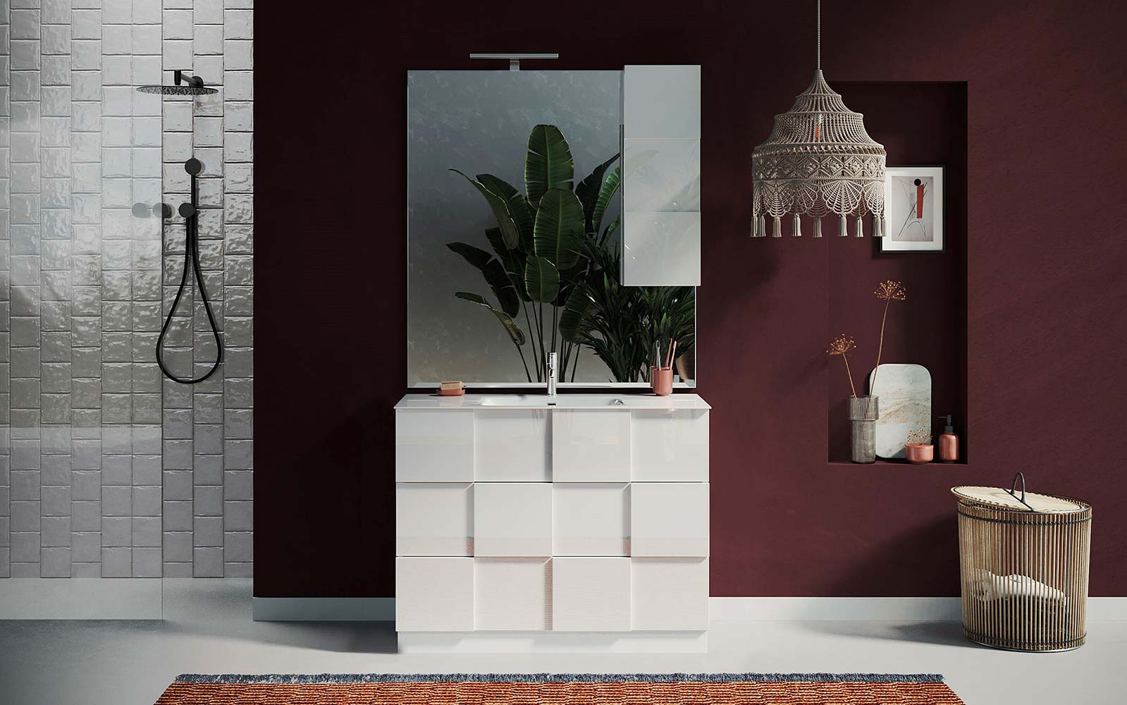 conveniente Mobile da bagno a terra 3 cassetti, finitura Bianco lucido